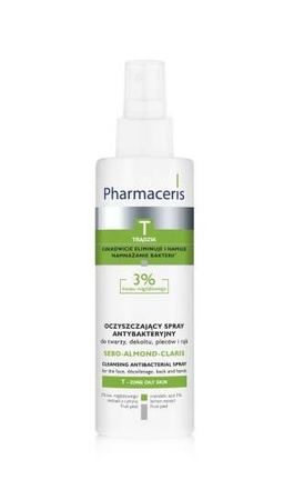PHARMACERIS T Oczyszczający spray antybakteryjny do twarzy, dekoltu, pleców i rąk, 3% kwasu migdałowego 200ml
