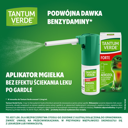 TANTUM VERDE FORTE 3mg/ml, lek na ból gardła i stany zapalne jamy ustnej, aerozol x 15 ml