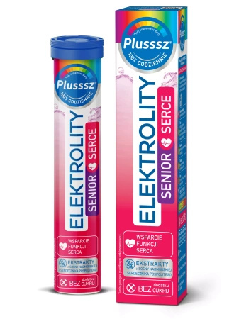 Plusssz Elektrolity Senior - Serce, tabletki musujące o smaku porzeczka-granat, 24 sztuki