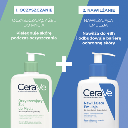 CeraVe Zestaw: Oczyszczający Żel do mycia 473ml + Nawilżająca Emulsja 473ml