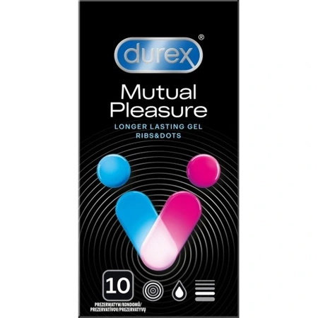 Durex Mutual Pleasure prezerwatywy z prążkami i wypustkami oraz żelem Performa, 10 sztuk