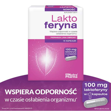 Laktoferyna kapsułki 100mg – wsparcie odporności w czasie osłabienia organizmu, 15 sztuk