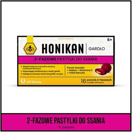 Honikan Gardło 2-fazowe pastylki do ssania 16 sztuk