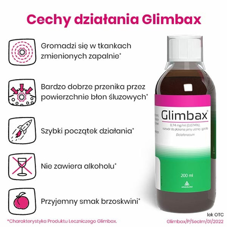 GLIMBAX 0,74 mg/ml, lek na stany zapalne jamy ustnej i gardła, roztwór do płukania 200 ml