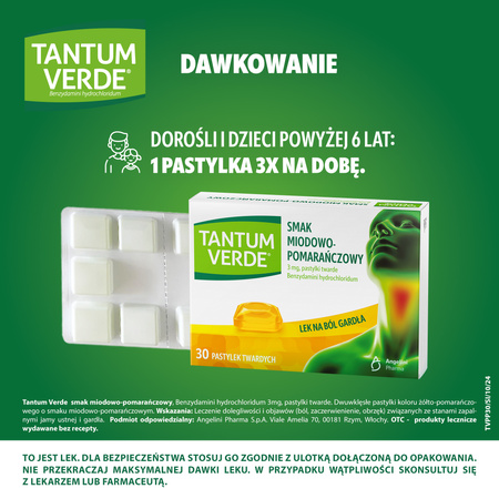 Tantum Verde pastylki do ssania 3mg - smak miodowo-pomarańczowy, 30 sztuk