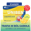 Uniben – pastylki do ssania z benzydaminą na stany zapalne i ból gardła i jamy ustnej, smak cytrynowy, 20 sztuk