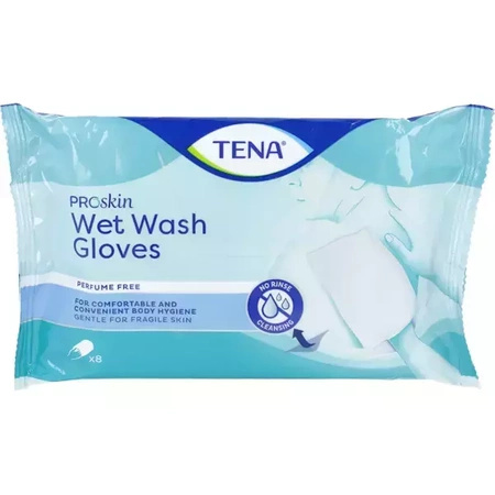 TENA WET WASH GLOVES Nawilżane Myjki-Rękawice, 8 sztuk