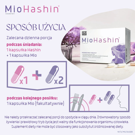 MioHashin wspiera prawidłową produkcję hormonów tarczycy, 90 kapsułek (60 kapsułek Mio + 30 kapsułek Hashin)