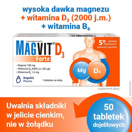 Magvit Forte D3 tabletki dojelitowe, 50 sztuk  DATA WAŻNOŚCI 03.2025r.