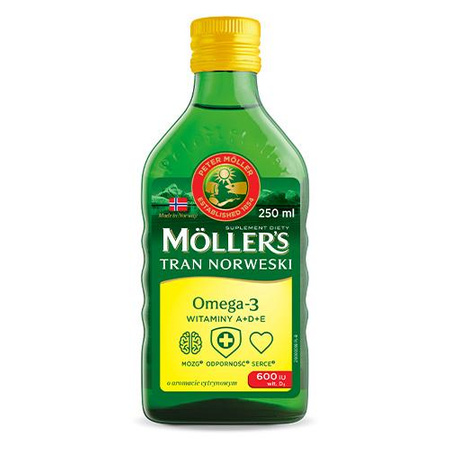 MOLLER'S TRAN NORWESKI płyn o smaku cytrynowym 250 ml  DATA WAZNOŚCI 09.2024r.