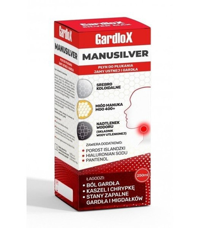 GARDLOX MANUSILVER Płyn do płukania jamy ustnej i gardła 250ml