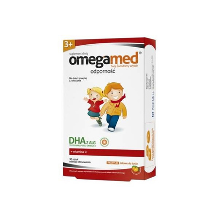 Omegamed Odporność 3+ pastylki żelowe do żucia o smaku pomarańczowym, 30 sztuk DATA WAŻNOŚCI 31.05.2026