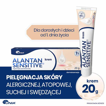 Alantan Sensitive Krem do pielęgnacji skóry suchej, wrażliwej, atopowej i  alergicznej - dla dorosłych i dzieci od 1. dnia życia, 20g