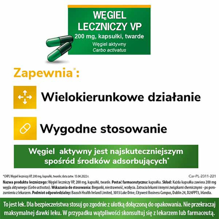 Węgiel leczniczy VP 200 mg kapsułki twarde, 20 sztuk