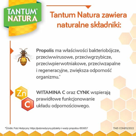 TANTUM NATURA pomarańczowo-miodowy na podrażnione gardło i wsparcie odpornościx15 pastylek do ssania