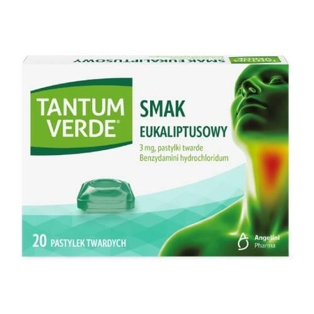 Tantum Verde pastylki do ssania 3mg - smak eukaliptusowy, 20 sztuk
