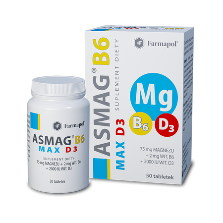 Asmag B6 Max D3 - Magnez, Wit. B6 i Wit. D3 - tabletki, 50 sztuk