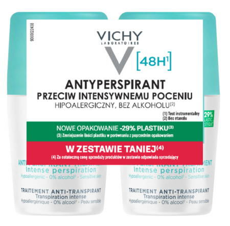 Vichy Antyperspirant [48h] DUO - Antyperspirant roll-on przeciw intensywnemu poceniu, duopack 2x50ml (zielony)