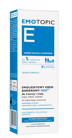 EMOTOPIC Emolientowy krem barierowy MED+ do twarzy i ciała [ręce, łokcie, kolana] do codziennego stosowania, 75ml