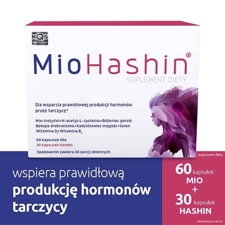 MioHashin wspiera prawidłową produkcję hormonów tarczycy, 90 kapsułek (60 kapsułek Mio + 30 kapsułek Hashin)