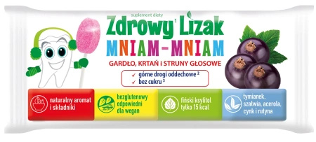  Zdrowy Lizak MNIAM-MNIAM Gardło, krtań i struny głosowe, smak czarna porzeczka, 1 sztuka