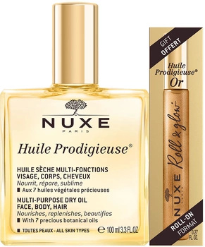 Nuxe Huile Prodigieuse Olejek suchy, atomizer 100ml + Roll-on olejek suchy Or z drobinkami złota 8ml