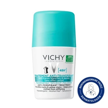 Vichy Antyperspirant przeciw śladom [48h] - Antyperspirant roll-on przeciw intensywnemu poceniu, 50ml