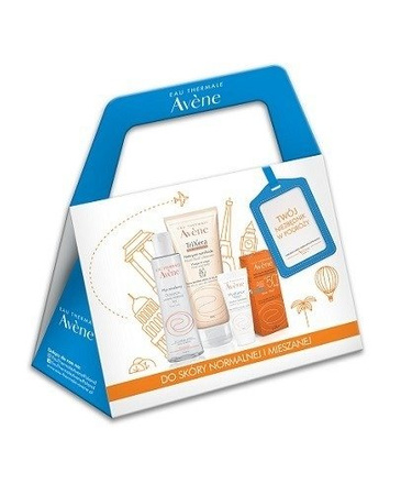 AVENE TRAVEL SET Płyn micelarny 100ml + Żel oczyszczający 100ml + Emulsja nawilżająca + Fluid SPF 50+, 5ml