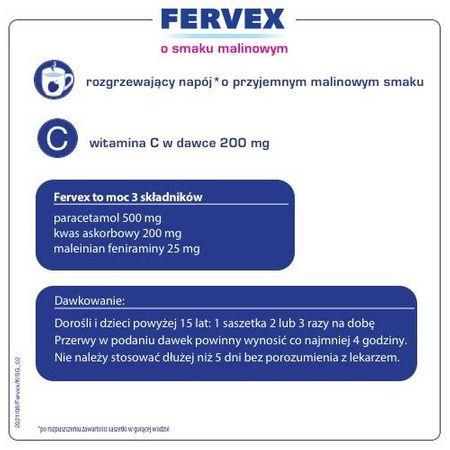 FERVEX (500 mg + 200 mg + 25 mg ) granulat o smaku malinowym x 12 saszetek