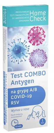 Test Combo Antygen grypa A/B + COVID-19 + RSV - wymaz z nosa - Home Check, 1 sztuka