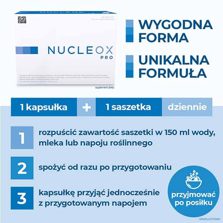 Nucleox PRO wspiera płodność, suplement diety dla mężczyzn dla utrzymania prawidłowej jakości nasienia, 30 saszetek + 30 kapsułek