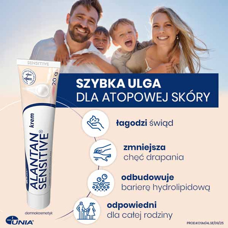 Alantan Sensitive Krem do pielęgnacji skóry suchej, wrażliwej, atopowej i  alergicznej - dla dorosłych i dzieci od 1. dnia życia, 20g