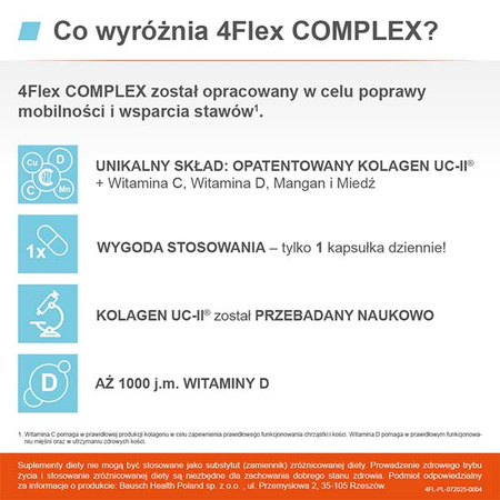 4Flex Complex kapsułki - Kolagen + Witamina C, Witamina D, Mangan i Miedź, 30 sztuk