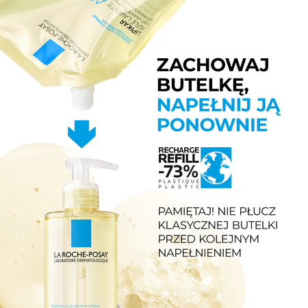 LA ROCHE-POSAY Lipikar AP+ Olejek myjący do ciała, opakowanie uzupełniające Refill, 400ml
