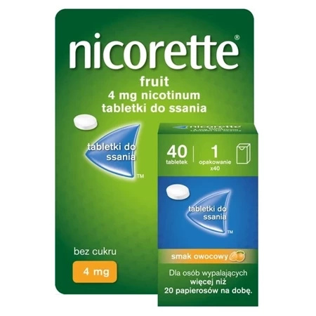 ﻿Nicorette Fruit 4mg tabletki do ssania bez cukru, smak owocowy 40 sztuk