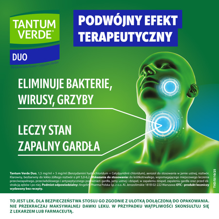 Tantum Verde Duo (1,5 mg/ml + 5 mg/ml) - Aerozol do stosowania w jamie ustnej, 15ml