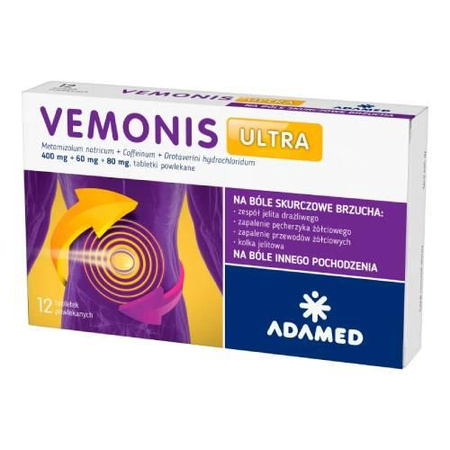 Vemonis Ultra 400mg+60mg+80mg, tabletki powlekane, 12 sztuk