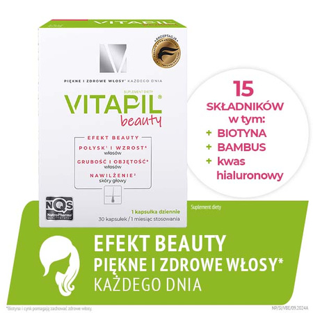 Vitapil beauty kapsułki na gładkie i lśniące włosy, 30 sztuk DATA WAŻNOŚCI 12.2025r.