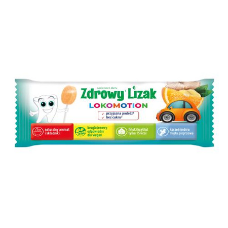 ﻿Zdrowy Lizak MNIAM-MNIAM Lokomotion, lizak na chorobę lokomocyjną - smak pomarańczowy, 1 sztuka