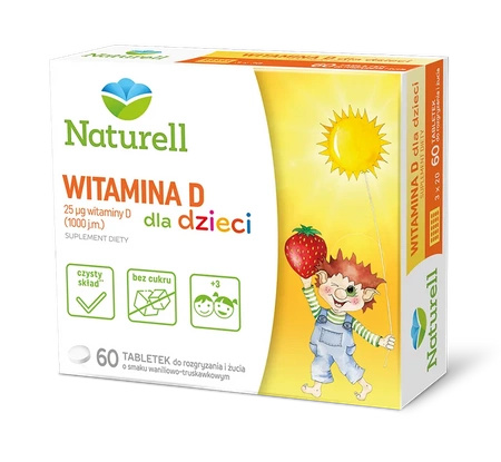 NATURELL Witamina D dla dzieci 1000j.m. tabletki do rozgryzania i żucia, 60 sztuk