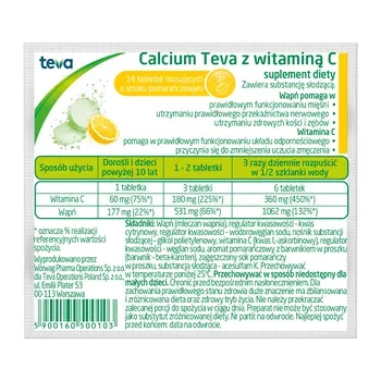 Calcium Teva z witaminą C, wapno z vit.C w folii, 14 tabletek musujących