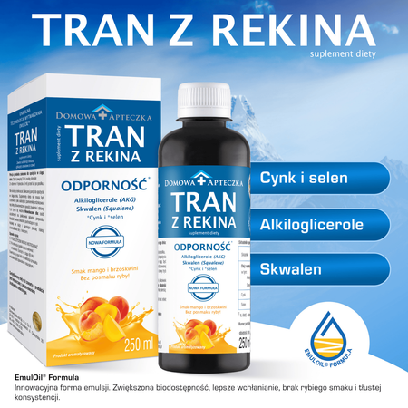 Domowa Apteczka Tran z Rekina o smaku mango-brzoskwinia, 250ml