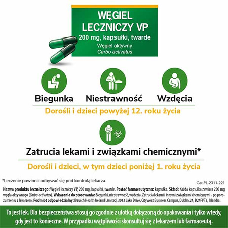 Węgiel leczniczy VP 200 mg kapsułki twarde, 20 sztuk