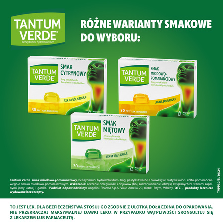 Tantum Verde pastylki do ssania 3mg - smak miodowo-pomarańczowy, 30 sztuk