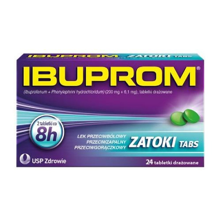 Ibuprom Zatoki TABS tabletki drażowane, 24 sztuki DATA WAŻNOŚCI 04.2026r.