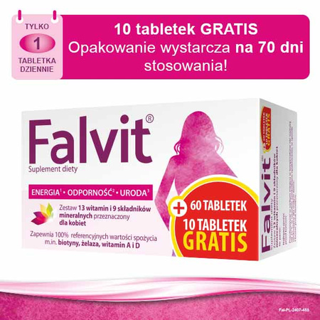 Falvit, witaminy dla kobiet, 70 tabletek (60+10)