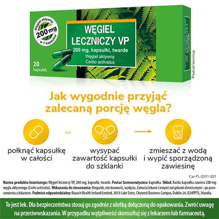 Węgiel leczniczy VP 200 mg kapsułki twarde, 20 sztuk