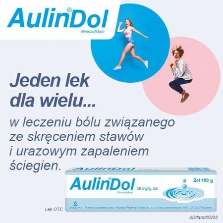 AulinDol, 30 mg/g, lek na ból przy skręceniu stawów i przy urazowym zapaleniu ścięgien, żel 100 g