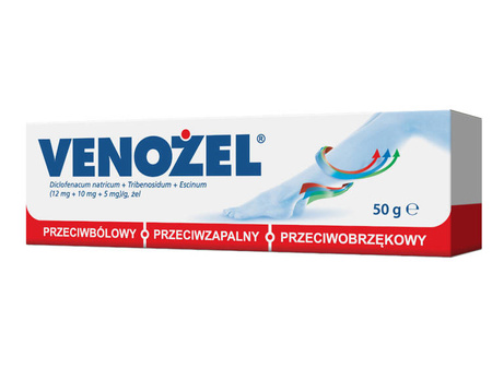 Venożel, żel o potrójnym działaniu przeciwbólowym, przeciwzapalnym i przeciwobrzękowym, 50 g